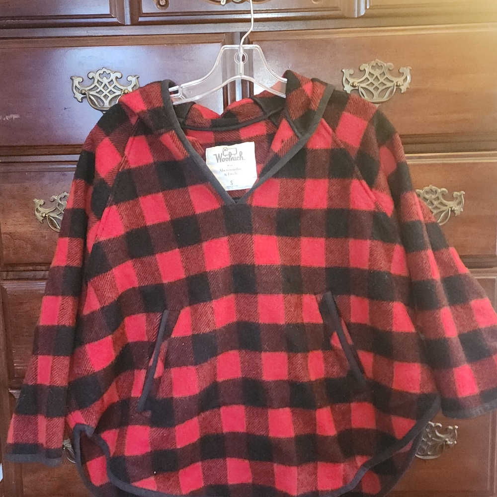 Abercrombie x Woolrich Red and Black Plaid Poncho